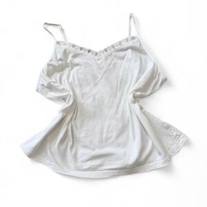 Vintage Y2K Fashion Bug White Lace Trim Cami Top, Women's Size 26W/28W
